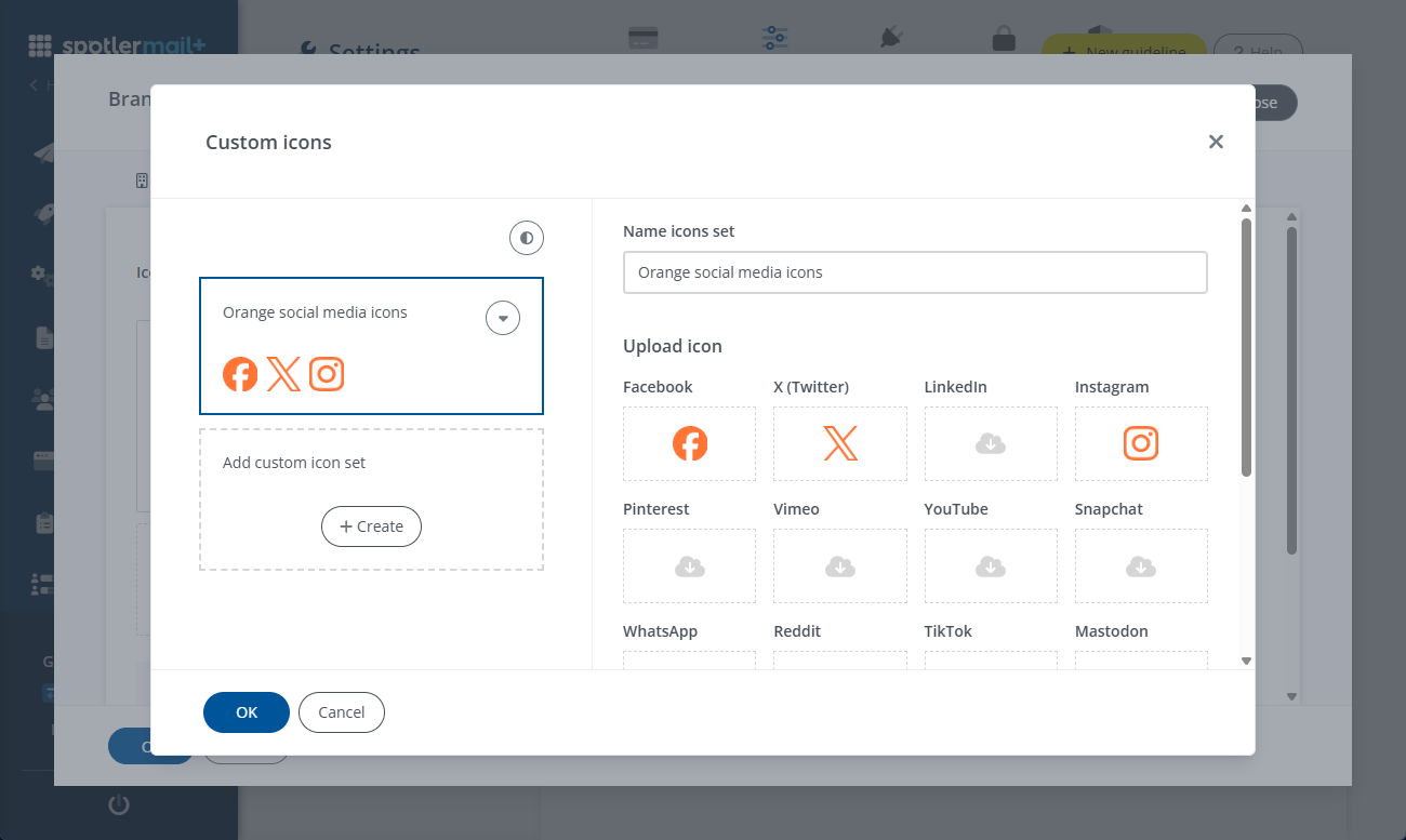Upload needed social media icons