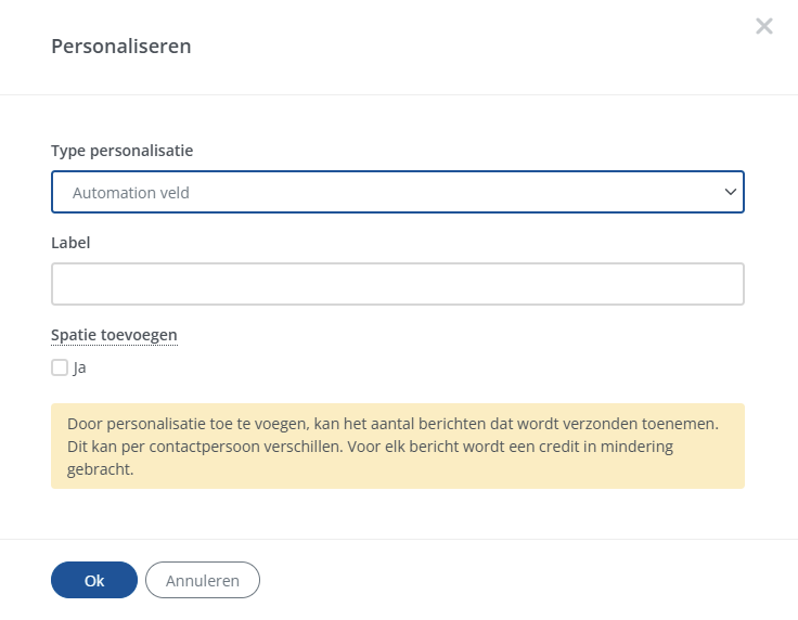 Automation veld in SMS