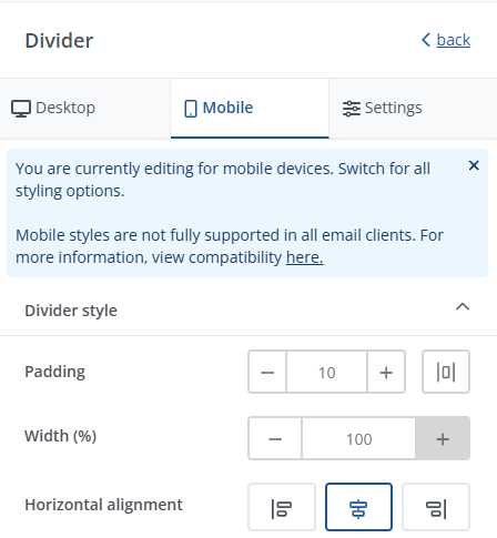 Divider width on mobile