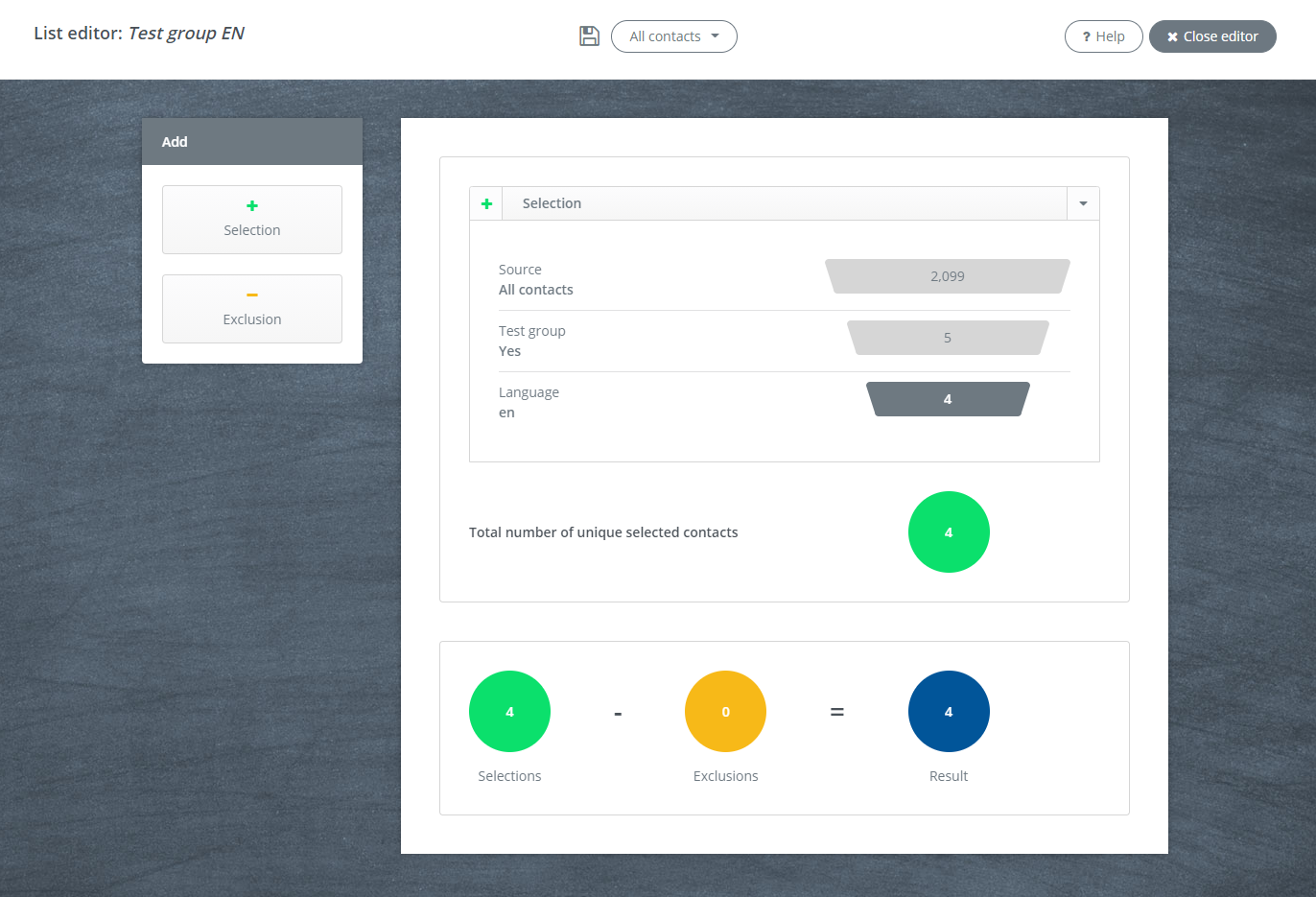 Overview selection editor