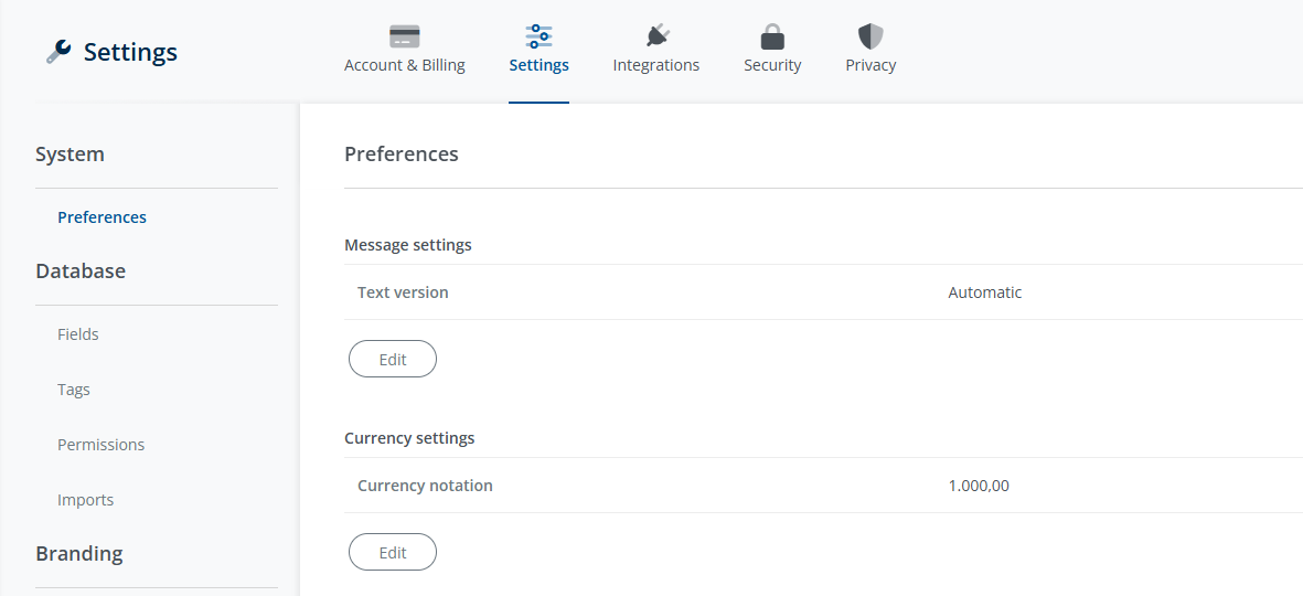 Currency settings in Spotler Mail+