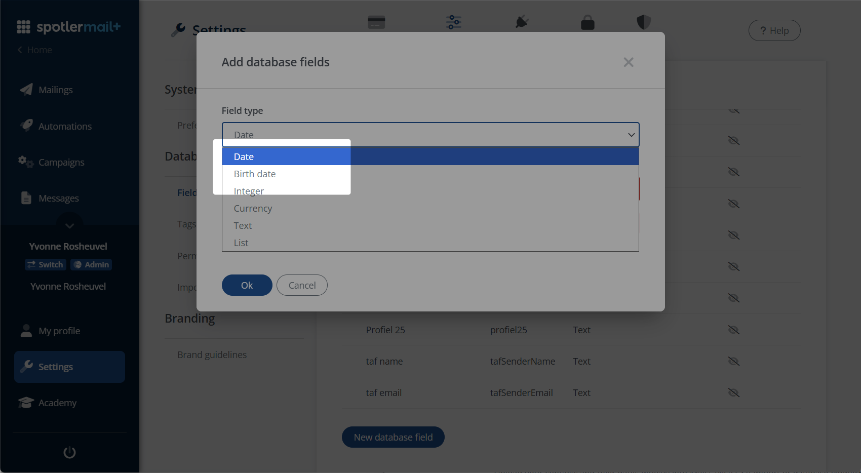Type field