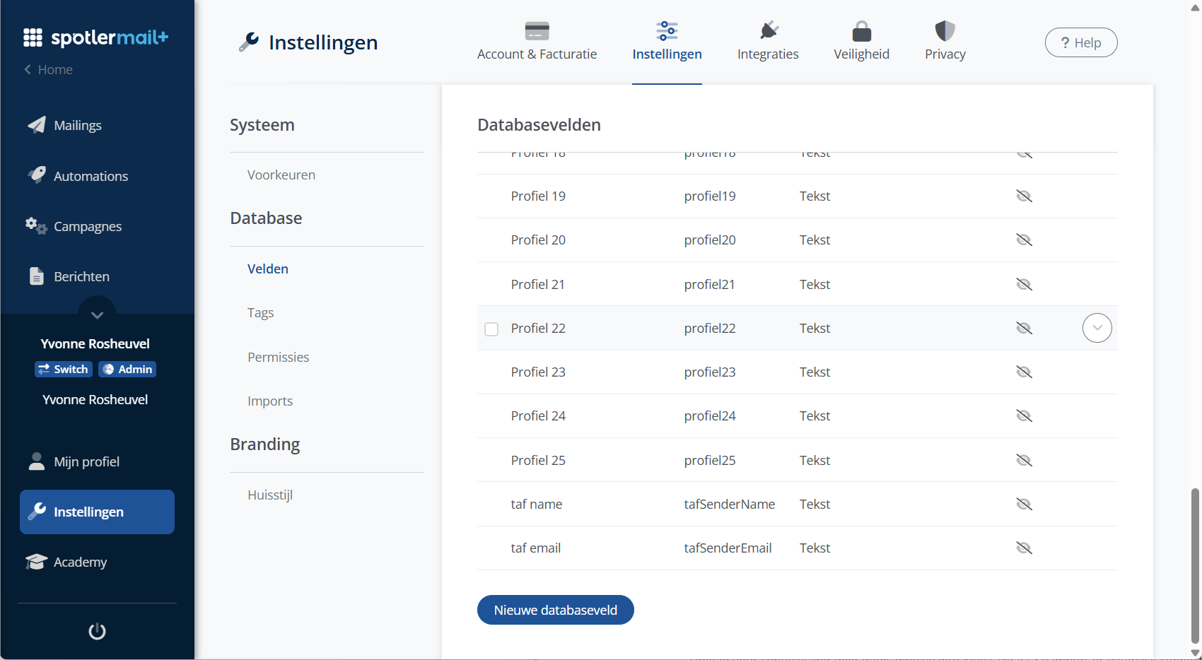 Databaseveld aanmaken